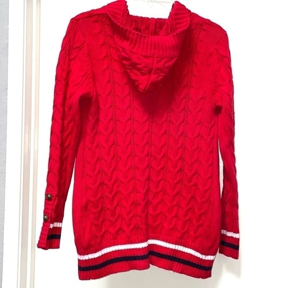 Vintage Twisted Cable Knit Sweater Long Cardigan Red Crest Rampant Lion Buttons - Picture 2 of 11